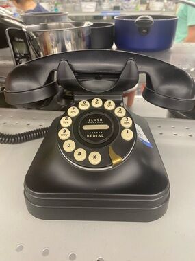 Classic Retro Black Desk Phone with Rotary-Style Keypad